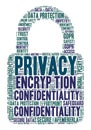 A word cloud shaped like a padlock emphasizes concepts related to data security and Royalty Free Stock Photo