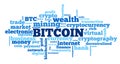 Word cloud with tags related to Bitcoin and other altercoins and cryptocurrencies for support of this technology as a way to get