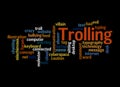 Word Cloud with TROLLING concept, isolated on a black background Royalty Free Stock Photo