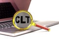 Word CLT on magnifier on laptop , business concept Royalty Free Stock Photo