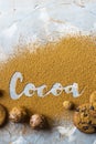 The word cocoa and cocoa powder Royalty Free Stock Photo