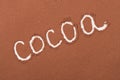 Word cocoa written in cocoa powder as background Royalty Free Stock Photo