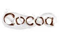 The word Cocoa written by liquid chocolate with milk splashes Royalty Free Stock Photo