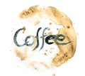 Word coffee with coffee stains