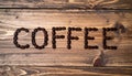 Word COFFEE made of coffee beans. Top view Royalty Free Stock Photo