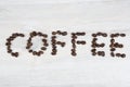 The word coffee made of coffee beans