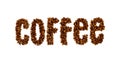 The word of coffee is made of coffee beans is isolated