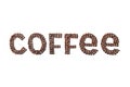 The word COFFEE, made from roasted coffee beans on a white isolated background. Lettering made from coffee Royalty Free Stock Photo