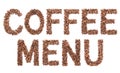 The word coffee menu made of coffee beans.