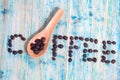 The word Coffee spelled with coffee beans Royalty Free Stock Photo