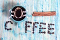 The word Coffee spelled with coffee beans Royalty Free Stock Photo
