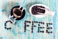 The word Coffee spelled with coffee beans Royalty Free Stock Photo