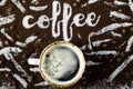 The word coffee is written on ground coffee Royalty Free Stock Photo