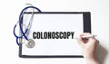 Word Colonoscopy on the paper plate, Medical concept