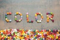 Word color written with jelly beans