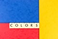 The word Colors on a red, yellow and blue background