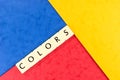 The word Colors on a red, yellow and blue background