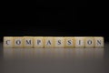 The word COMPASSION written on wooden cubes isolated on a black background Royalty Free Stock Photo