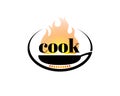 Word cook fire flame food restaurant chef logo 2