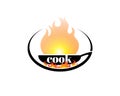 Word cook fire flame food restaurant chef logo