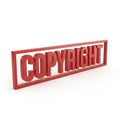 Red 3D text spelling out COPYRIGHT within a red rectangular frame on a white background Royalty Free Stock Photo