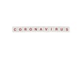 The word coronavirus made of plastic blocks