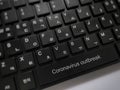 Word coronavirus outbreak on komputer keyboard. Selective focus.