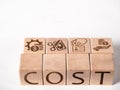 Word COST on wooden cubes as profit or loss concept