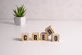 Word creed on white toy cubes, business concept