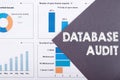 The word DATABASE AUDIT is written on a gray background with diagrams and graphs