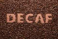 Word Decaf in coffee beans Royalty Free Stock Photo