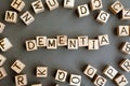 the word dementia wooden cubes with burnt letters Royalty Free Stock Photo