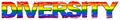 Word DIVERSITY with pride rainbow flag symbol of LBGT under it, distressed grunge look