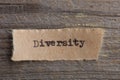 The word Diversity typed on a piece of paper - concept for a variety Royalty Free Stock Photo