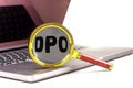 Word DPO on magnifier on laptop , business concept Royalty Free Stock Photo