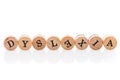 Word Dyslexia from circular wooden tiles with letters children toy. Royalty Free Stock Photo