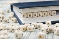 Word english made with block wood letters next to a pile of other letter over wooden table