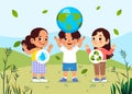 Word environment day children kids boy girl Sustainable eco friendly nature concept