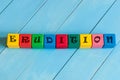 Word Erudition on children's colourful cubes or