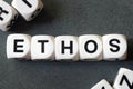 Word ethos on toy cubes Royalty Free Stock Photo