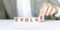 Word EVOLVE made with wood building blocks Royalty Free Stock Photo