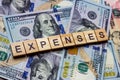 The word expenses on dollar usa background. Money and finance concept. Royalty Free Stock Photo