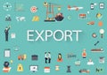 Word EXPORT with big set of flat icons around. Royalty Free Stock Photo