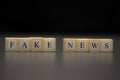 The word FAKE NEWS written on wooden cubes isolated on a black background Royalty Free Stock Photo