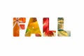 Word Fall with different colorful nature leaves photos