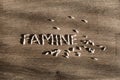 Word famine made of rice.