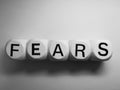 Word fears spelled on dice Royalty Free Stock Photo