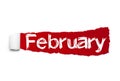 The word February appearing behind red torn paper Royalty Free Stock Photo