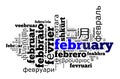 Word February in different languages Royalty Free Stock Photo