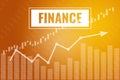 Word Finance on yellow finance background from graphs, charts. Trend Up and Down. 3D render